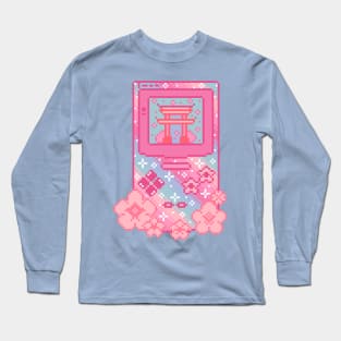 Cherry Blossom Handheld Pixel Art Long Sleeve T-Shirt